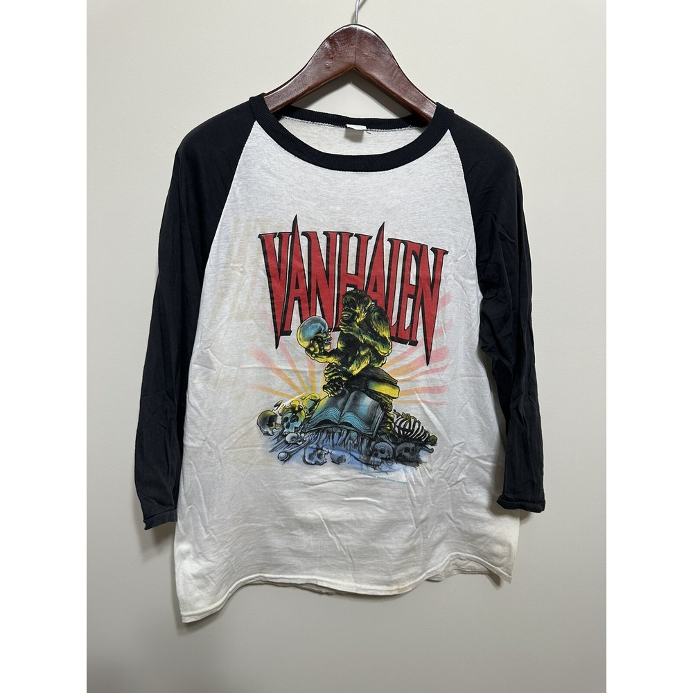 Vintage Van Halen 1988 Monsters of Rock Tour Shirt Raglan 3/4 Sleeve L Rare Ape